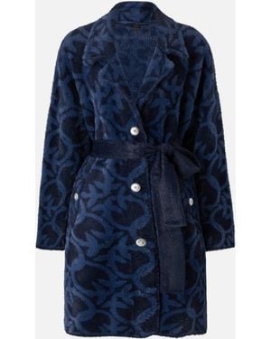 Pinko Velour-effect Coat With Jacquard Logo - Blue