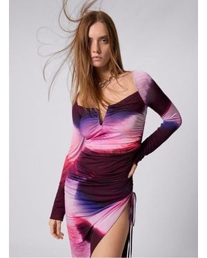 Desigual Robe Longue Col Rond Imprimée Femme - Violet