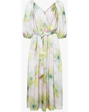 Esprit Robe Midi Col V Imprimée En Satin Femme - Blanc