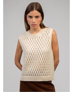 An'ge Pull Col Rond Sans Manches Ajouré Femme - Neutre