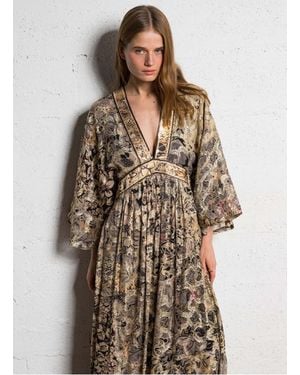 Mes Demoiselles Robe Longue Col V Imprimée Femme - Marron