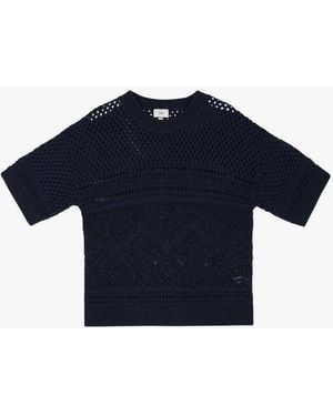 An'ge Pull Manches Courtes En Maille Ajourée Femme - Bleu