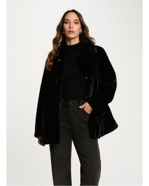 Morgan Manteau Droit En Fausse Fourrure Unie Femme - Noir