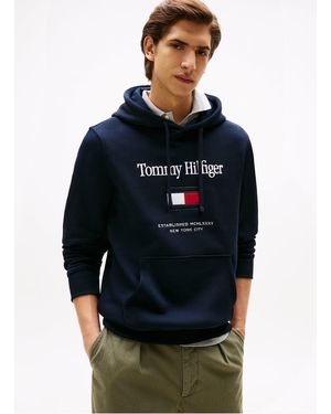 Tommy Hilfiger Sweat À Capuche En Molleton À Logo - Bleu