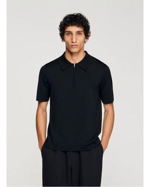 Sandro T-Shirt Manches Courtes À Col Polo Zippé - Noir
