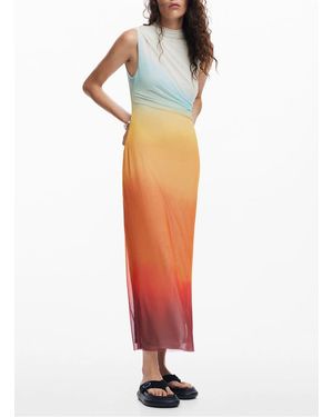 Desigual Robe Longue En Tulle Dégradé Femme - Orange