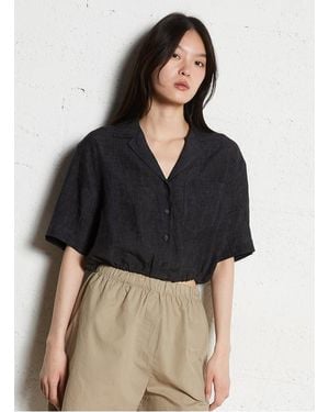 MASSCOB Chemisier Court Élastiqué En Lin Femme - Noir