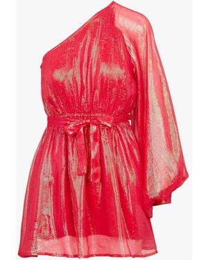 Sundress Robe Courte Asymétrique Ceinturée À Fils Métallisés Femme - Rouge