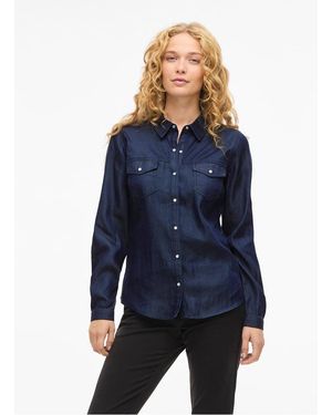Vila Chemise Droite Col Classique Femme - Bleu