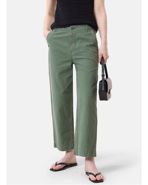 Closed Pantalon Droit Taille Haute En Coton Femme - Vert