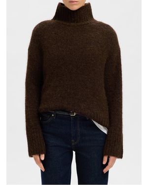 SELECTED Pull Col Montant En Laine Mélangée Femme - Noir