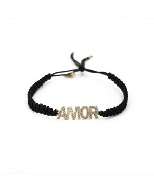 Nilai Bracelet Macramé Plaqué Or Amor - Noir