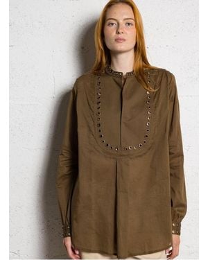 Mes Demoiselles Top Ample Col Tunisien En Coton Femme - Marron