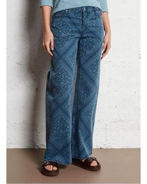 Please Pantalon Large En Coton Mélangé Femme - Bleu