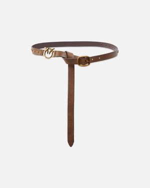 Pinko Ceinture Longue En Cuir De 2 Cm Avec Applications - Blanc