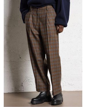 BELLE PIÈCE Pantalon À Pinces En Laine Mélangée À Carreaux Femme - Marron