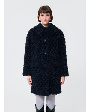 Tara Jarmon Manteau Col Classique Effet Fourrure Femme - Bleu