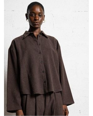 MASSCOB Chemise Oversize Col Classique À Carreaux En Laine Mélangée Femme - Marron