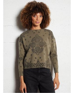 Berenice Pull Ample Col Rond Jacquard En Laine Femme - Vert
