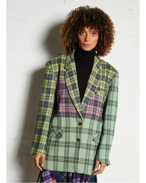 Mes Demoiselles Veste Oversize Col Tailleur À Carreaux Femme - Vert