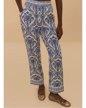 FARM Rio Pantalon Droit Imprimé En Lin Mélangé Femme - Bleu