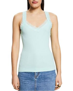 Esprit Top Encolure V Droit En Coton Mélangé Femme - Bleu