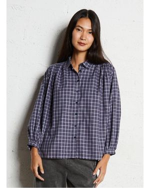 Hod Paris Chemise À Carreaux Col Classique En Coton Femme - Bleu