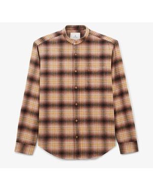 Serge Blanco Chemise Manches Longues Col Mao À Carreaux - Marron