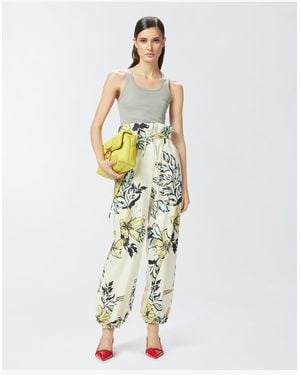 Pinko Pantalon Ample À Fleurs Et Taille Haute Femme - Blanc