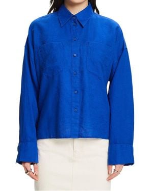 Esprit Chemise Col Classique En Lin Mélangé Coton Femme - Bleu