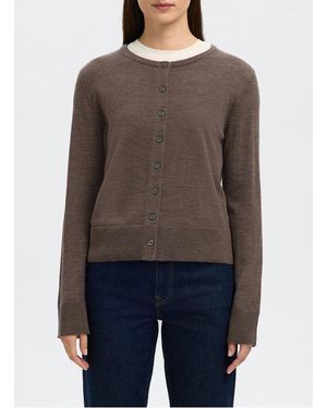 SELECTED Cardigan Droit Boutonné Chiné Femme - Marron