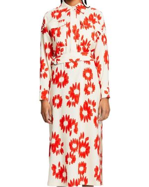 Esprit Robe Chemise Droite Col Classique Imprimée Femme - Rouge