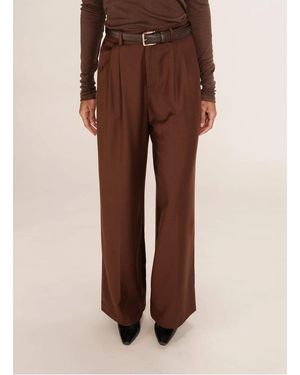 Grace Et Mila Pantalon Large Taille Haute Femme - Marron
