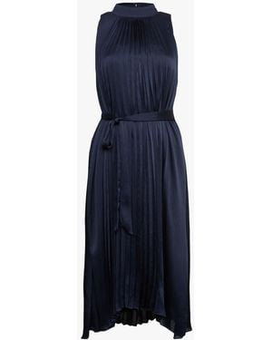 Esprit Robe Midi Plissée En Satin Femme - Bleu