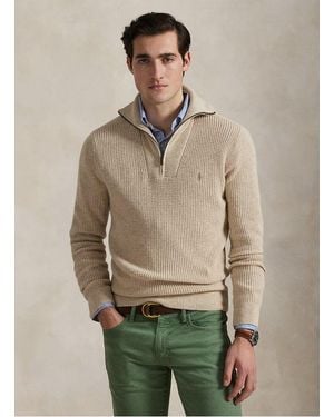 Polo Ralph Lauren Pull Droit Col Cheminé En Laine Et Coton Mélangé - Vert