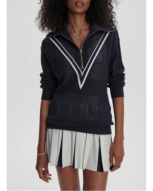 Varley Pull Col Montant Zippé En Maille Femme - Bleu