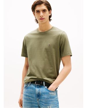 Tommy Hilfiger T-Shirt En Jersey Col Ras-Du-Cou À Drapeau Brodé - Vert