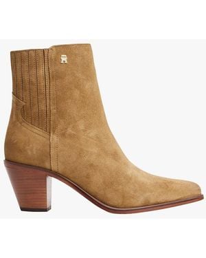 Tommy Hilfiger Bottines En Cuir Velours Femme - Marron