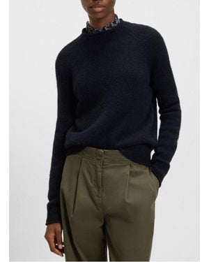 BOSS Pull Droit Col Rond Uni En Laine Mélangée Femme - Bleu