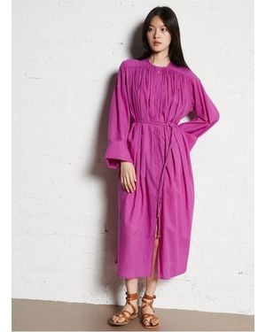 Laurence Bras Robe Longue Col Rond En Coton Femme - Rose