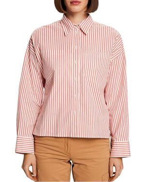 Esprit Chemise Ample Col Classique En Coton Mélangé À Rayures Femme - Rose
