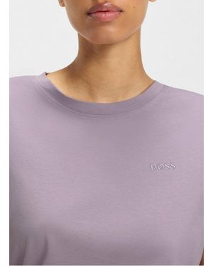BOSS Tee-Shirt Droit Col Rond Brodé En Laine Vierge Femme - Violet
