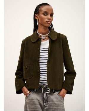 Ba&sh Veste Courte En Cuir Velours Femme - Vert