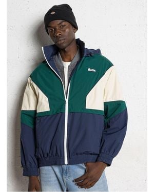 Flotte Blouson Droit Col Montant À Capuche - Bleu