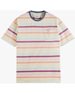 Scotch & Soda Tee-Shirt Col Rond Rayé En Coton - Gris