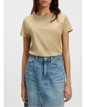 BOSS Tee-Shirt Droit Col Rond Brodé En Laine Vierge Femme - Bleu