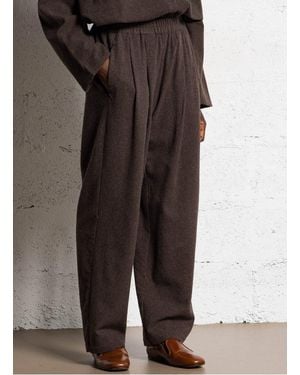 MASSCOB Pantalon Large En Laine Mélangée Femme - Noir