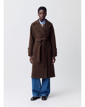 Claudie Pierlot Manteau Droit En Laine Mélangée Femme - Bleu
