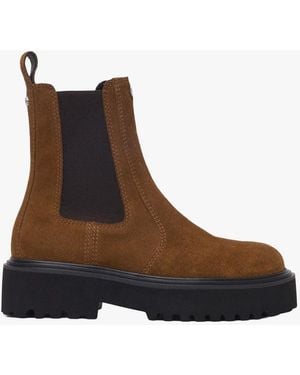 Maje Bottines Chelsea En Cuir Suédé Femme - Marron