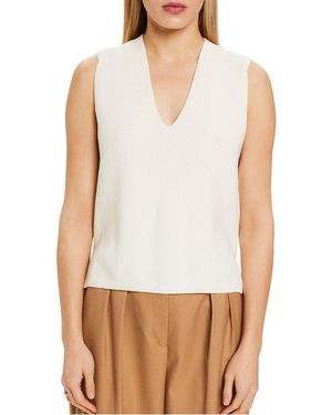 Esprit Pull Col V Sans Manches En Coton Femme - Blanc